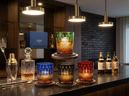 Sophisticated Premium Hand-Cut Whiskey Glass – Lead-Free Crystal Edo Kiriko Tumbler, suited for fine cocktails and whiskey enjoyment.