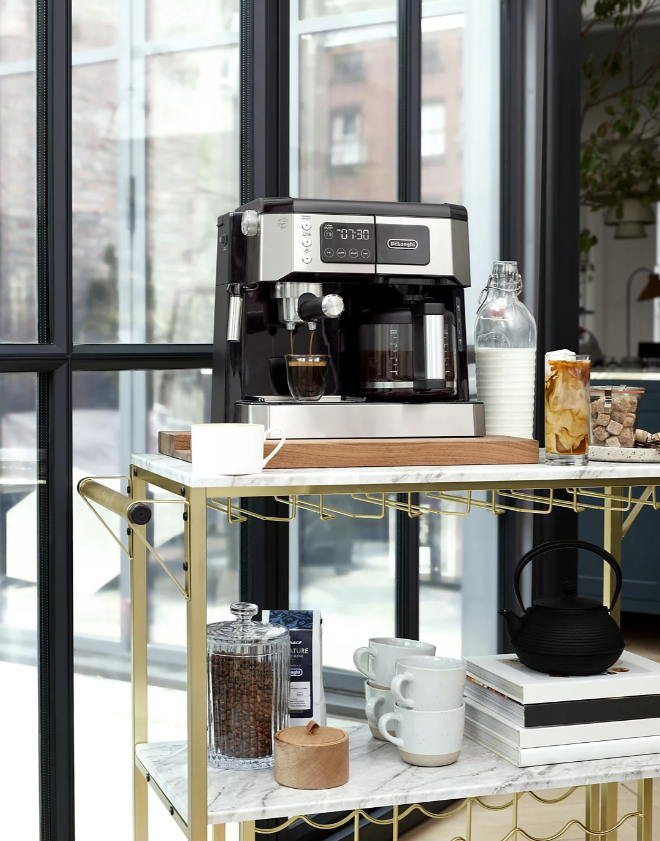 Stylish kitchen setup featuring the De'Longhi All-In-One Coffee Machine, enhancing your home coffee bar aesthetic.