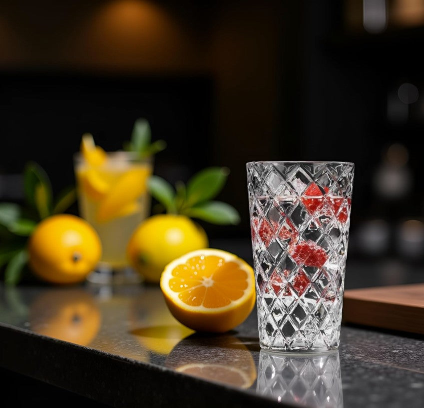 Elegant table setting with Luxury Diamond Cut Highball Glasses, ideal for showcasing your favorite beverages.