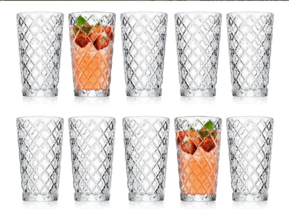 Luxury Diamond Cut Highball Glasses paired with a chic mirrored tray, elevating your bar ambiance.