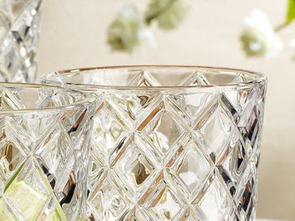 A stylish layout of Luxury Diamond Cut Highball Glasses, designed for a luxurious drink experience at home.