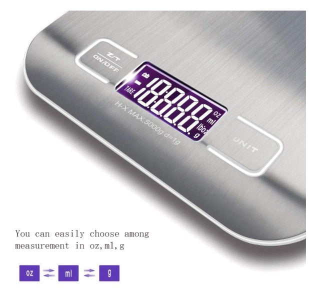 Digital Kitchen Food Scale, 11 lb Capacity with Tare Function, LCD Display & Stainless Steel Platform - digital kitchen scale with backlit screen