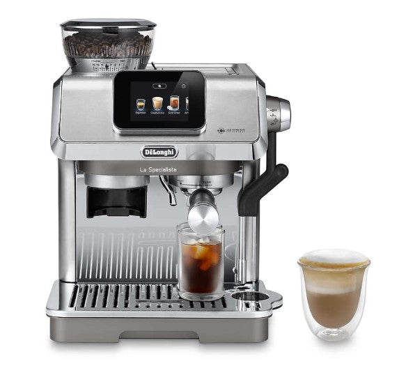 De'Longhi La Specialista Touch Espresso Machine demonstrating automated milk frothing.