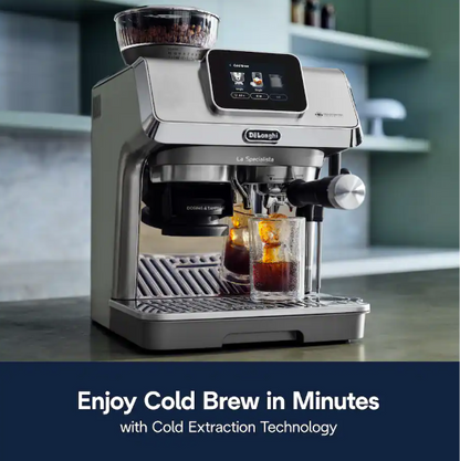 Detail shot of the De'Longhi La Specialista Touch Espresso Machine with conical burr grinder.