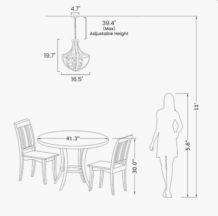 The 5-Light Farmhouse Lantern Wood Chandelier in a cozy home environment, creating a warm and inviting ambiance.