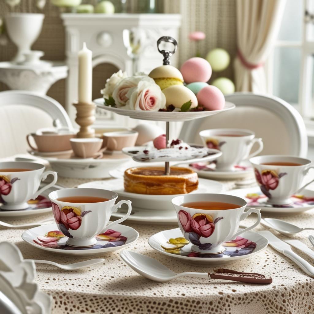 Detailed view of the vintage floral tea cups showing the delicate rose patterns, part of a complete tea set perfect for entertaining.