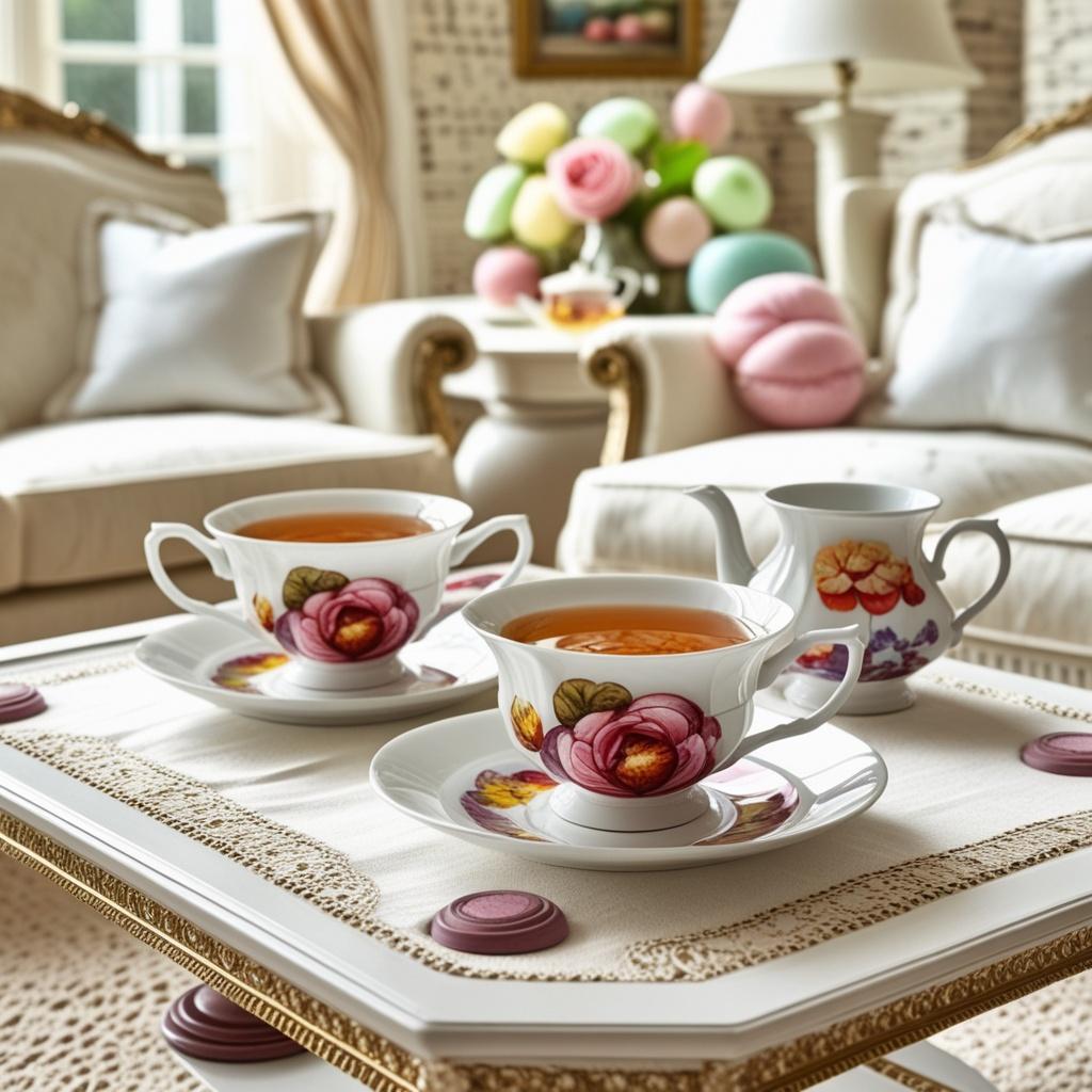 Elegant vintage floral tea cups from the Vintage Floral Tea Cup Set of 6, each 8oz ivory ceramic cup paired with a saucer and spoon.