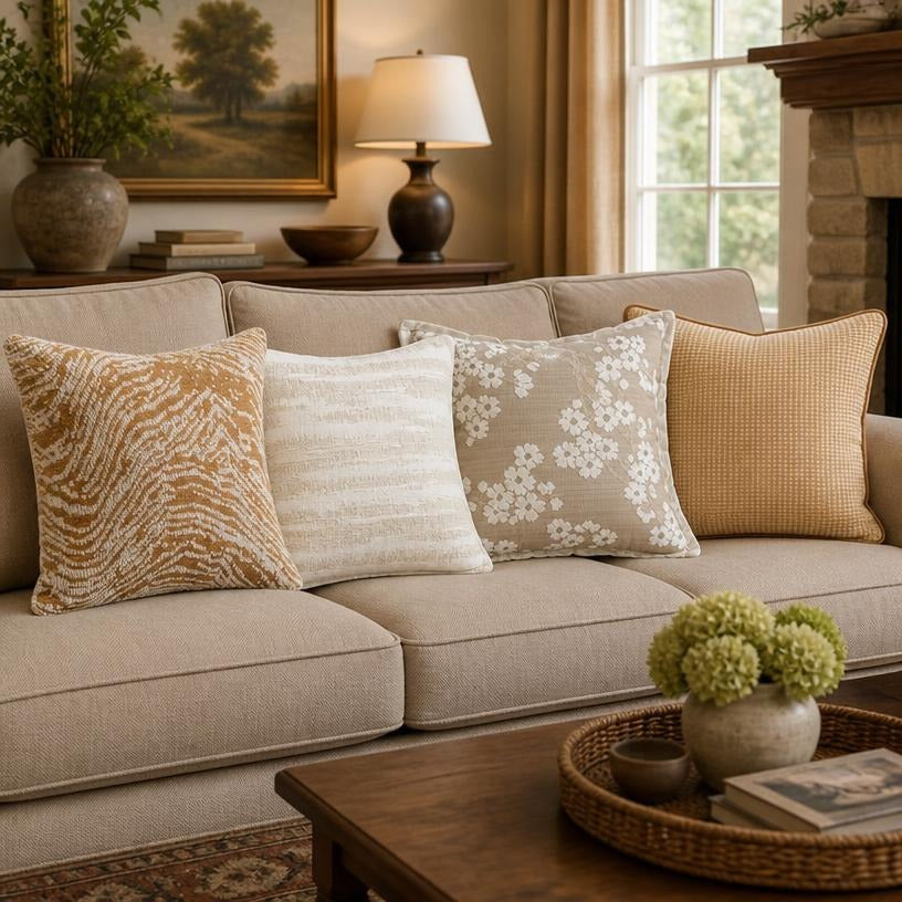 French Style Luxury Throw Pillow Cover - Black Floral Damask on Gold with Ruffled Edge, french style pillow cover on sofa