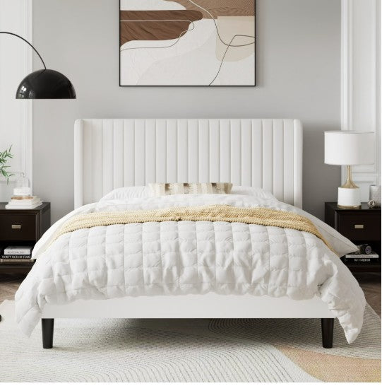 Overall look of a bedroom featuring the Luxury Velvet Wingback Bed Frame, illustrating ideal luxury and style.
