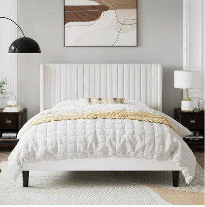 Overall look of a bedroom featuring the Luxury Velvet Wingback Bed Frame, illustrating ideal luxury and style.