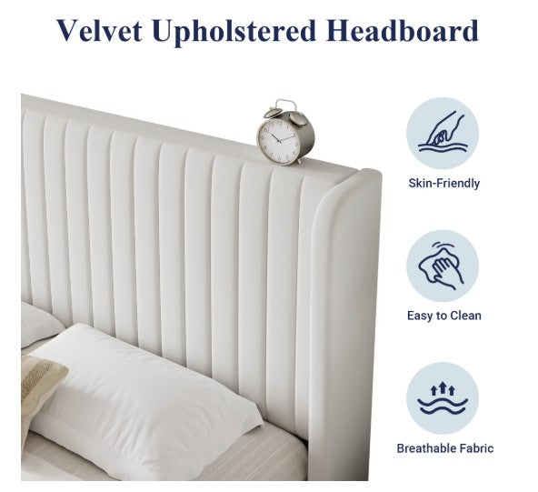 Durability features of Luxury Velvet Wingback Bed Frame with reinforced slats for lasting support.