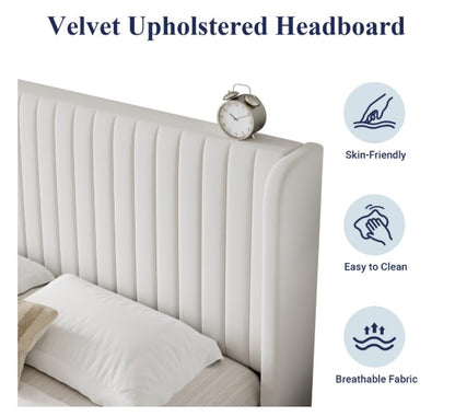 Durability features of Luxury Velvet Wingback Bed Frame with reinforced slats for lasting support.
