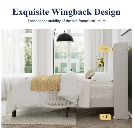 Lifestyle image of Luxury Velvet Wingback Bed Frame placed in a cozy bedroom environment.