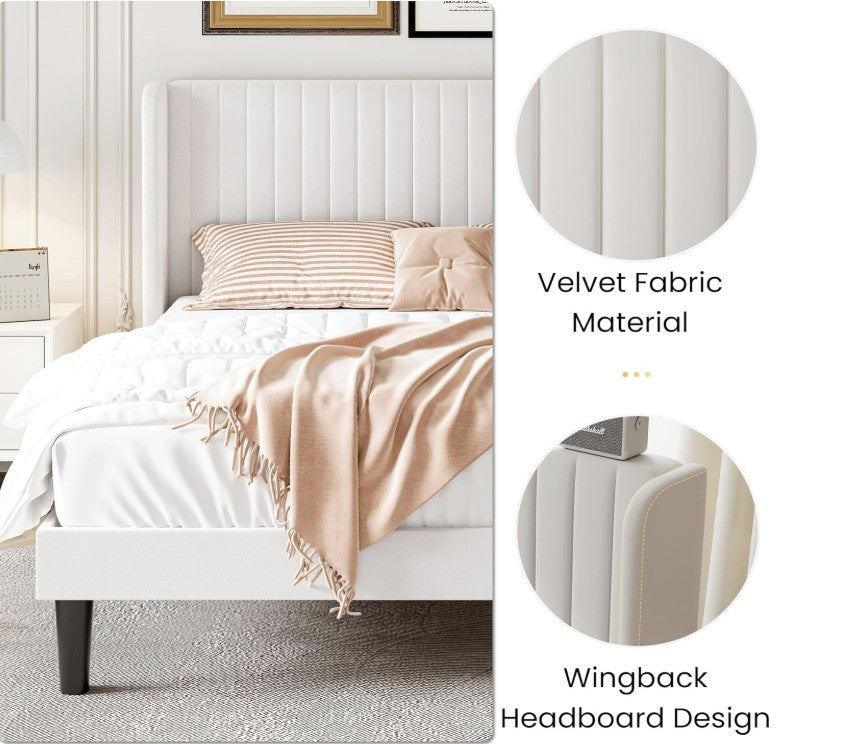 Thoughtful styling with Luxury Velvet Wingback Bed Frame, surrounded by elegant bedding and decor.