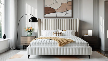 Luxury Velvet Wingback Bed Frame showcasing comfort with its plush headboard and supportive frame.