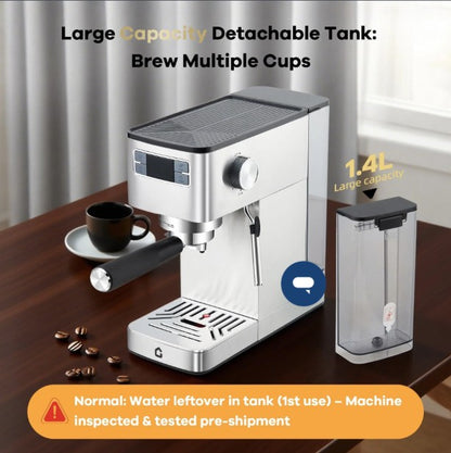 Garvee Espresso Machine 20 Bar with Milk Frother - Stainless Steel 1350W Espresso Maker - Silver, 20-bar espresso machine with frother for home kitchen