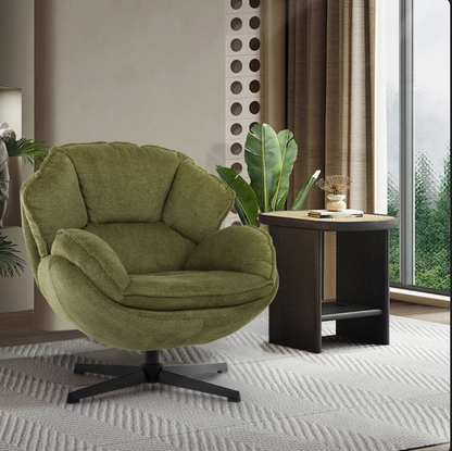 A well-decorated scene featuring the Modern Green Swivel Armchair, emphasizing its role as a design statement.