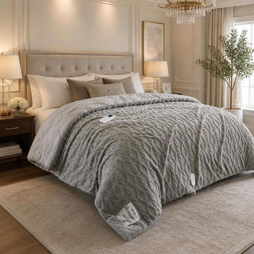 Queen 90x90 Heated Comforter with Dual-Zone Wireless Control, 6 Heat Levels & LCD Timer, oversized 90 x 90 inch queen heated comforter