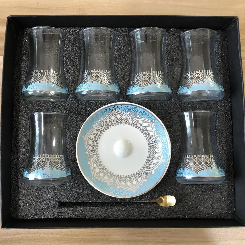 Modern Turkish Tea/Glass Cup & Saucer Set w/Spoon 