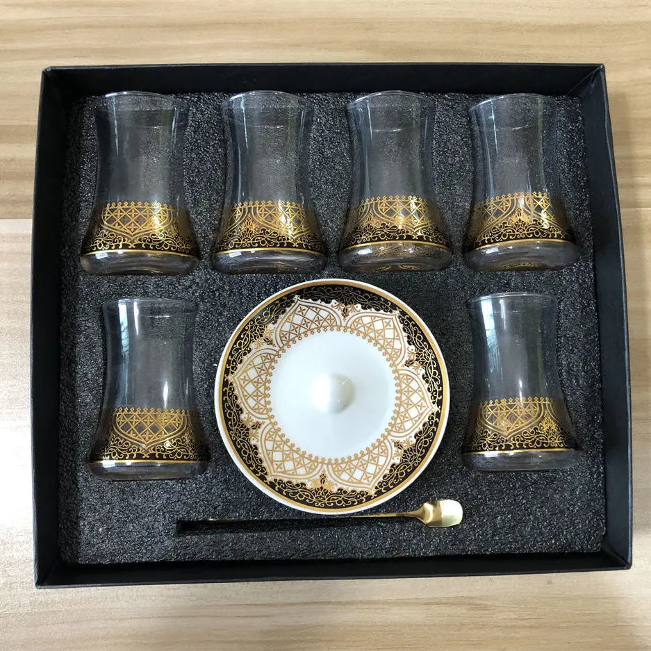 Modern Turkish Tea/Glass Cup & Saucer Set w/Spoon 