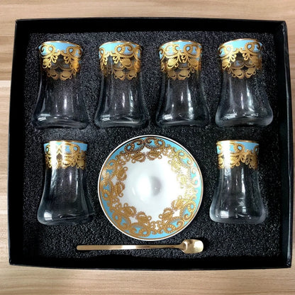 Modern Turkish Tea/Glass Cup & Saucer Set w/Spoon 