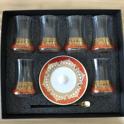 Modern Turkish Tea/Glass Cup & Saucer Set w/Spoon 