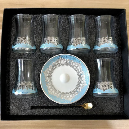 Modern Turkish Tea/Glass Cup & Saucer Set w/Spoon 