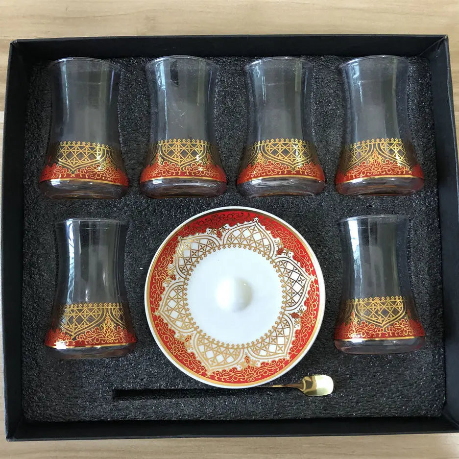 Modern Turkish Tea/Glass Cup & Saucer Set w/Spoon 