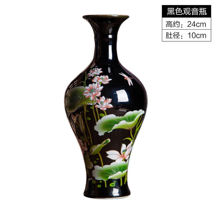 Elegant Chinese-Style Black Ceramic Vase displayed in a home setting, representing traditional chinese art home decoration.