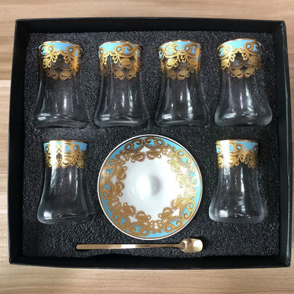 Modern Turkish Tea/Glass Cup & Saucer Set w/Spoon 