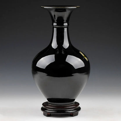 Various sizes of the Elegant Chinese-Style Black Ceramic Vase for versatile traditional chinese art home decoration.