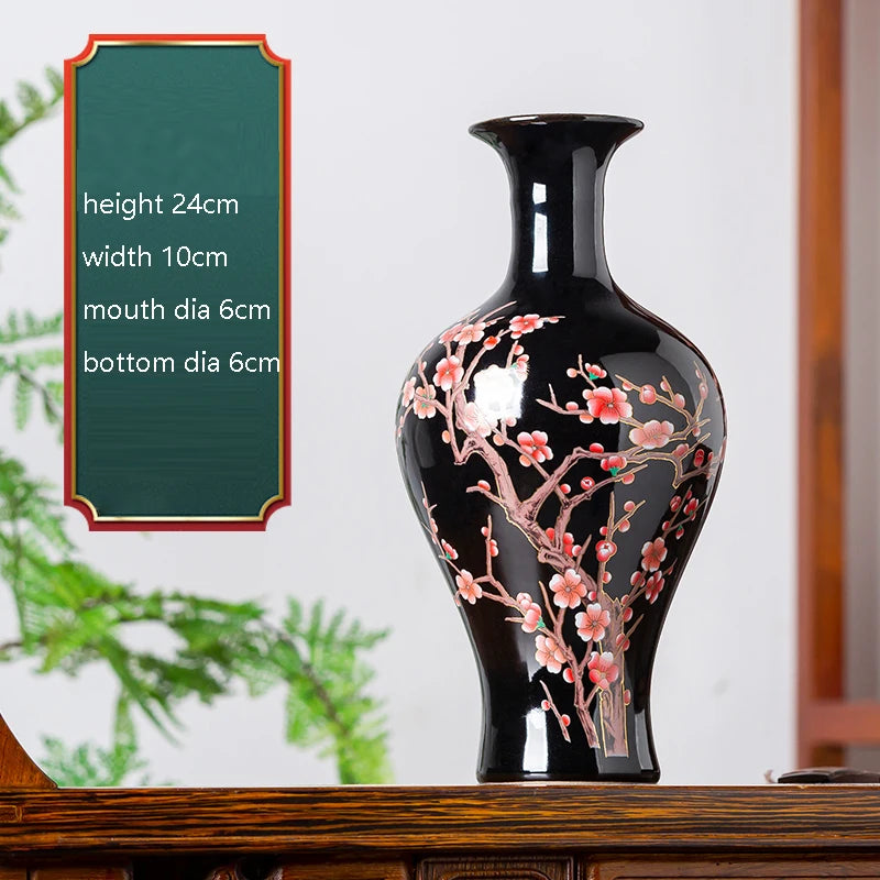 Elegant Chinese-Style Black Ceramic Vase with hand-painted details, perfect for enhancing traditional chinese art home decoration.