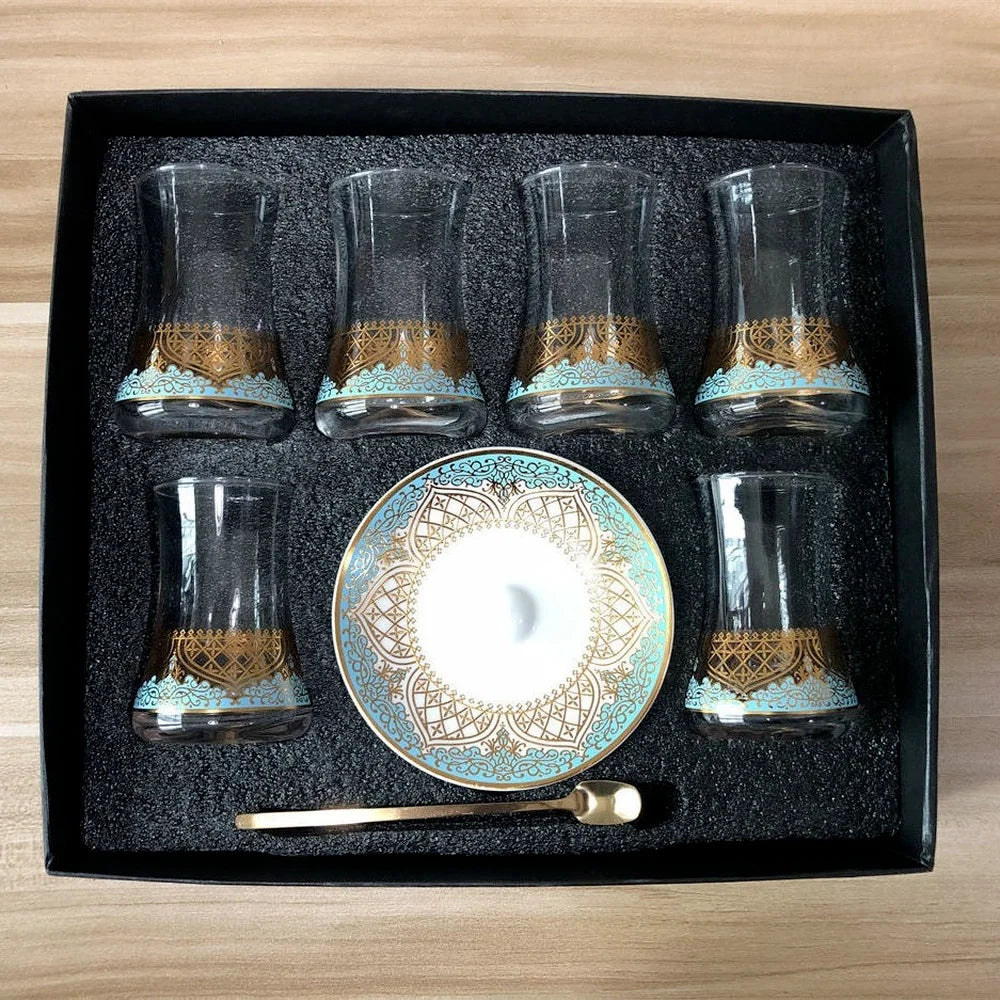 Modern Turkish Tea/Glass Cup & Saucer Set w/Spoon 