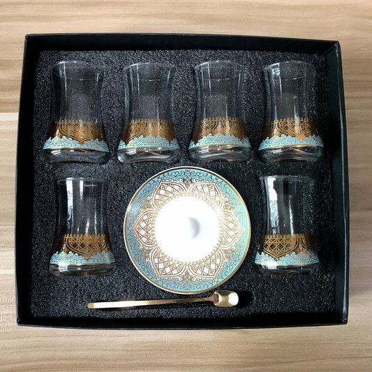 Modern Turkish Tea/Glass Cup & Saucer Set w/Spoon 