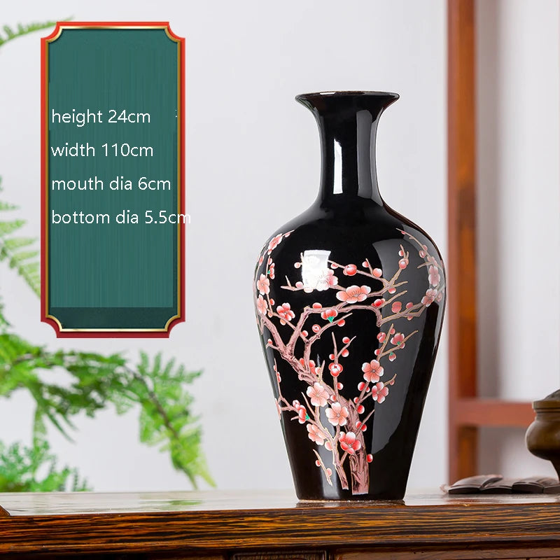 Elegant Chinese-Style Black Ceramic Vase featuring exquisite details, perfect for traditional chinese art home decoration.