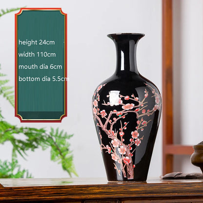 Elegant Chinese-Style Black Ceramic Vase featuring exquisite details, perfect for traditional chinese art home decoration.
