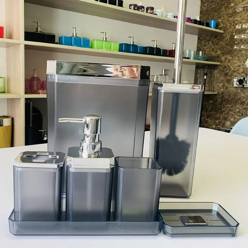 7-Piece Modern Square Acrylic Bathroom Accessory Set w/Chrome Finish Accents