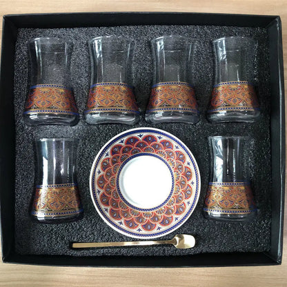Modern Turkish Tea/Glass Cup & Saucer Set w/Spoon 