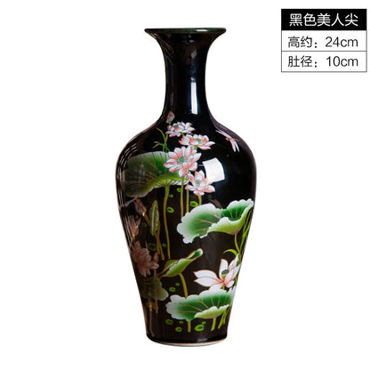 Stylishly arranged Elegant Chinese-Style Black Ceramic Vases, embodying traditional chinese art home decoration.