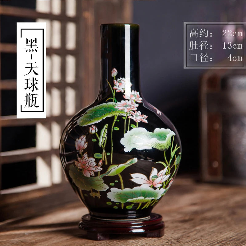 Elegant Chinese-Style Black Ceramic Vase showcasing unique craftsmanship for traditional chinese art home decoration.