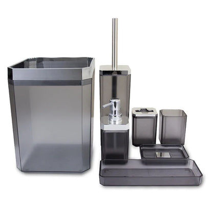 7-Piece Modern Square Acrylic Bathroom Accessory Set w/Chrome Finish Accents