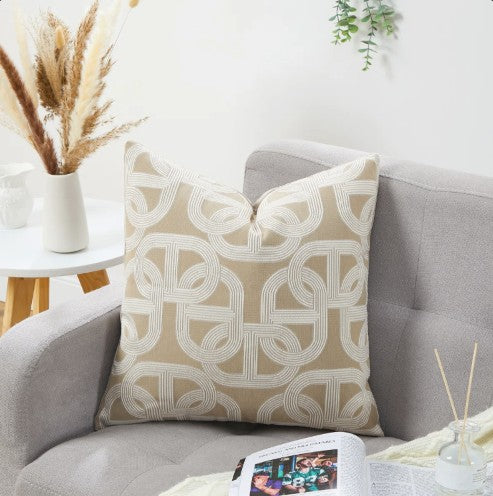 18x18 Latte Jacquard Throw Pillow Cover – Horseshoe Pattern Nordic Cushion Case with hidden zipper, jacquard pillow cover