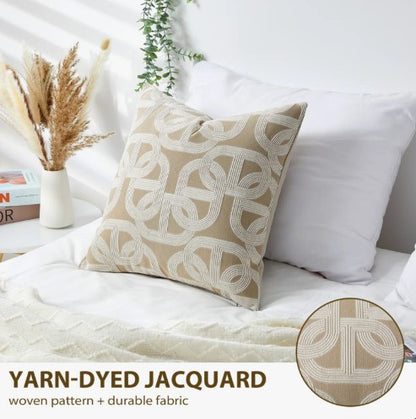 18x18 Latte Jacquard Throw Pillow Cover – Horseshoe Pattern Nordic Cushion Case, soft woven jacquard pillow cover