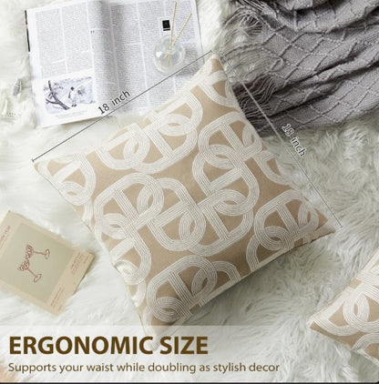 18x18 Latte Jacquard Throw Pillow Cover – Horseshoe Pattern Nordic Cushion Case for bedroom styling, jacquard pillow cover