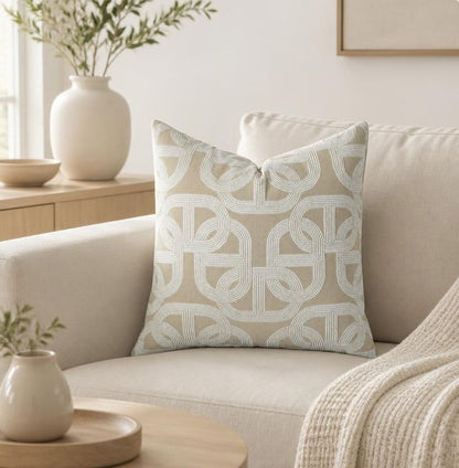 18x18 Latte Jacquard Throw Pillow Cover – Horseshoe Pattern Nordic Cushion Case, 18x18 inch jacquard pillow cover