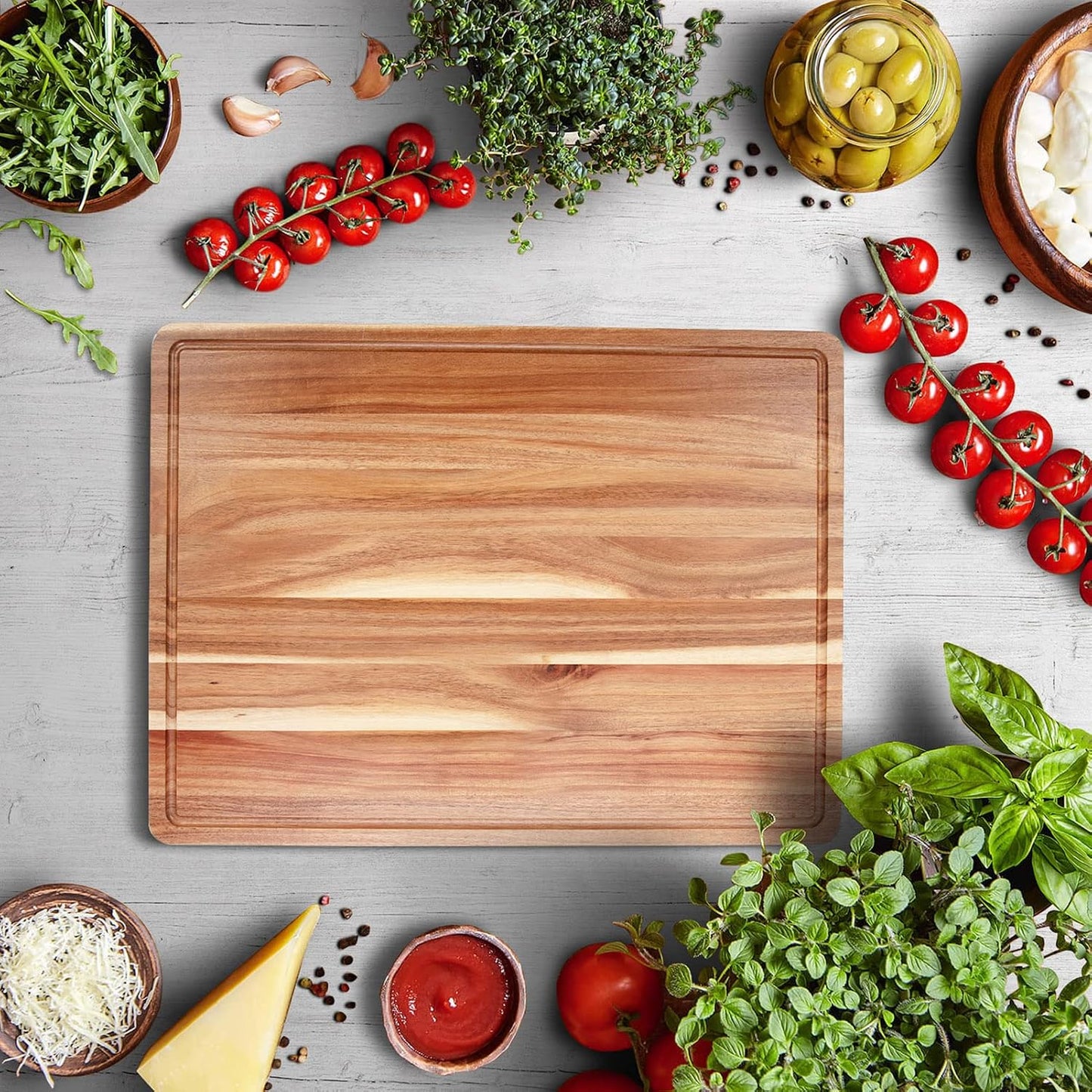 20x15/24x18 Acacia Wood Cutting Board with Deep Juice Groove, sturdy acacia wood cutting board for meat and vegetables