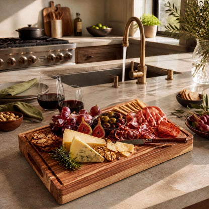 20x15/24x18 Acacia Wood Cutting Board with Deep Juice Groove, oversized acacia wood cutting board for food preparation