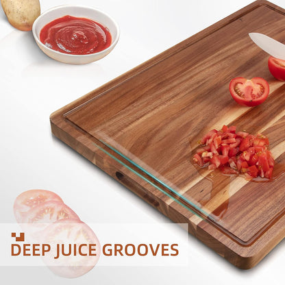 20x15/24x18 Acacia Wood Cutting Board with Deep Juice Groove, large reversible acacia wood cutting board for chopping