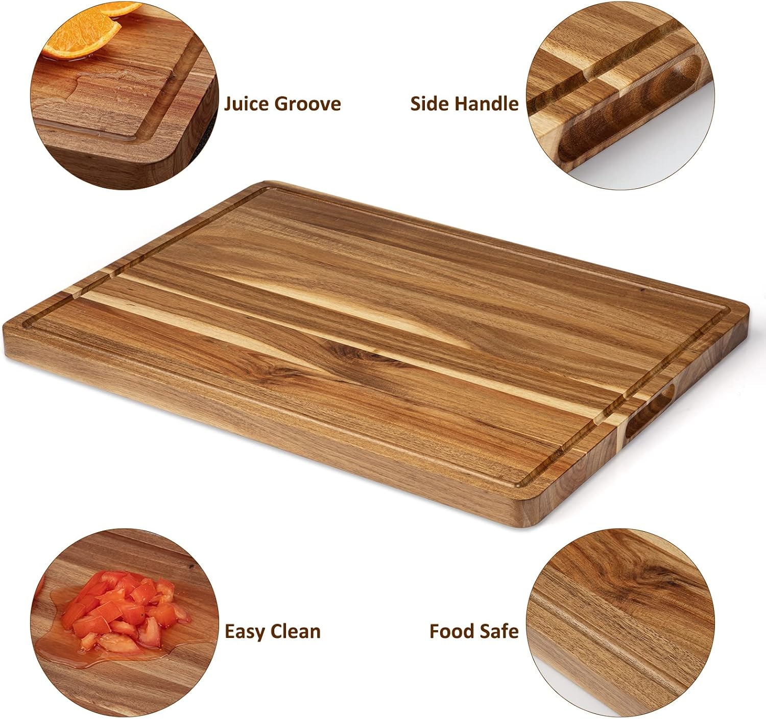 20x15/24x18 Acacia Wood Cutting Board with Deep Juice Groove, eco-friendly acacia wood cutting board in natural color