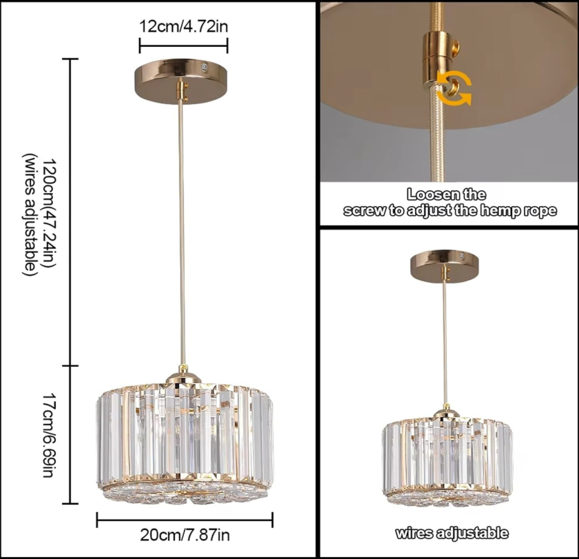 Sophisticated modern LED crystal pendant light styled in a contemporary living space.